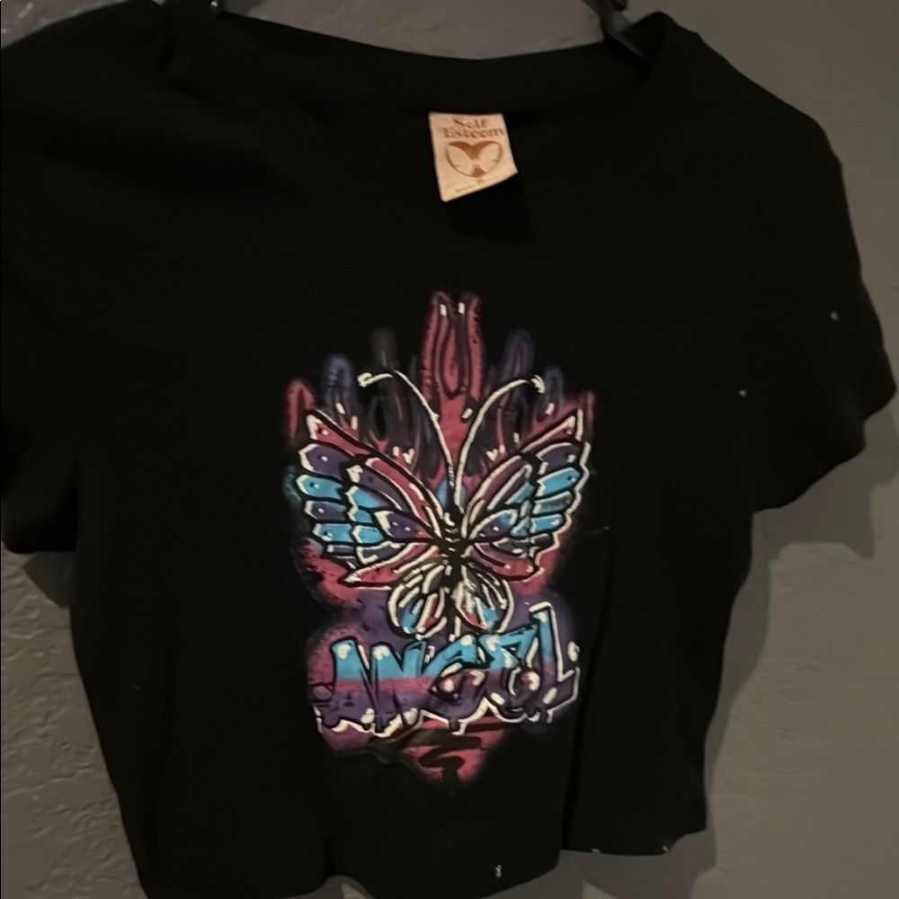 Self Esteem Black and Pink Graphic Crop Top